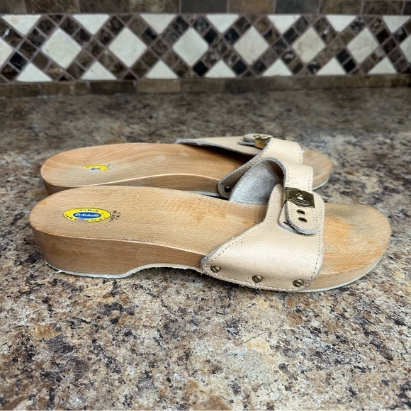 Dr. Scholl's Original Leather Wood Clog Slides Sandals Shoes Made in Italy Sz 10 - Picture 3 of 8
